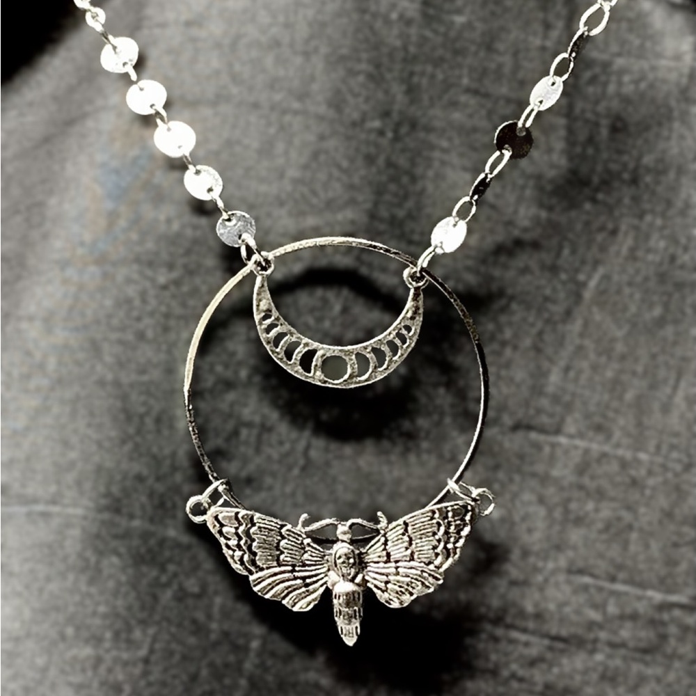 Silver Moth Pendant Necklace